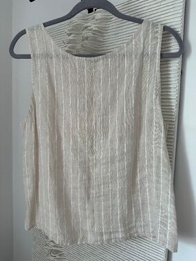 GIUSY Linen Sleeveless Striped Blouse Tank